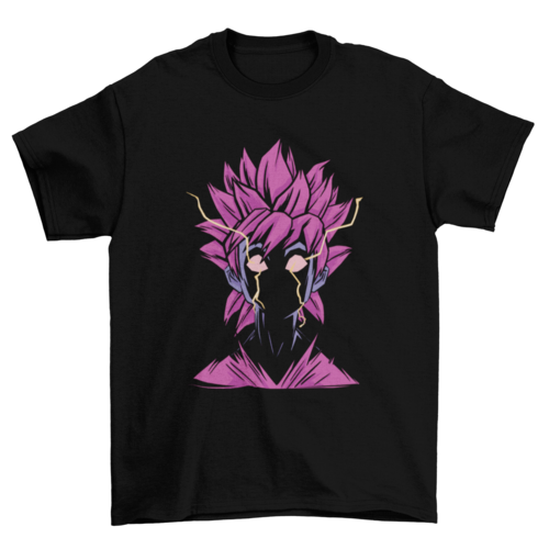 Black t-shirt with futuristic anime-style pink-haired character illustration